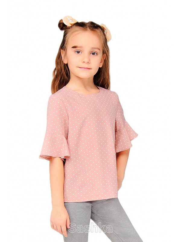 Блуза прямого покрою для дівчинки нюдово-рожева